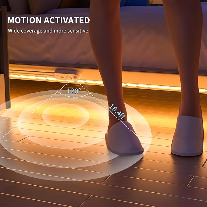 PAUTIX Dotless LED Lights,COB LED Strip Lights with Motion Sensor,5V USB Powered 2700K Warm White,Super Bright Dimmable Motion Activated,Bedroom,Cabinets,Kitchen,Stairs,Closet Indoor Lighting
