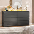 8 Drawer Dresser with Power Outlet, Modern Chest of Drawers with LED Light & Glass Top, Wood Double Dresser TV Stand with Organizer Storage for Bedroom, Living Room, Closet (Black)