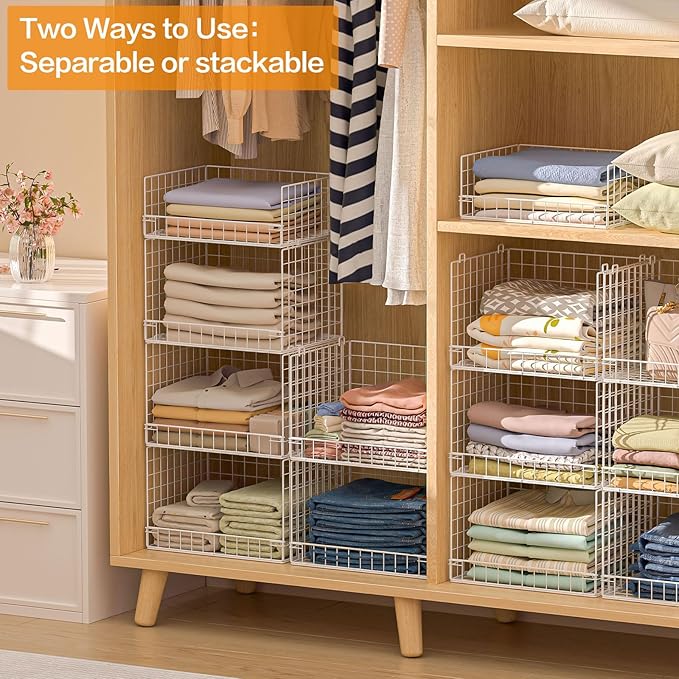 Yociyoga 4 Tier Stackable Closet Organizers and Storage Shelves, Foldable Closet Shelf Organizer System, Stackable Storage Bins Drawers for Clothes Organizer System, White(Patent Pending)