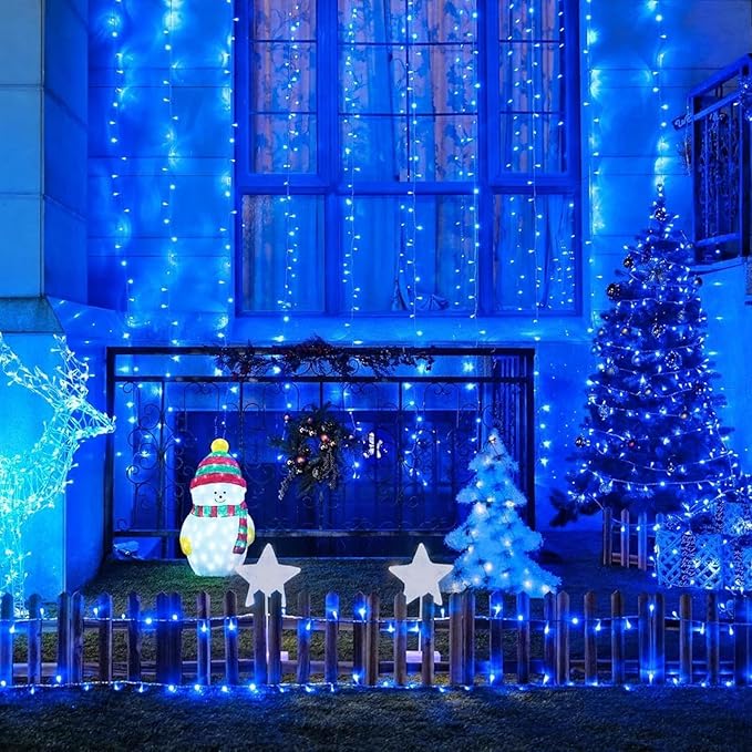 LAMPHOME 66FT 200 LED Blue Christmas Lights,16 Modes Connectable Fairy String Lights, Plug in Indoor Outdoor Blue Lights for Xmas Tree, Party, Garden, Hanukkah, Independence Day Patriotic Patio Decor