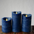 Real Wax Flameless Candles Set of 3 (D 3" x H 4" 5" 6") Battery Operated LED Candle with Timer Home Decorative Pillar Flickering Lights,Wedding Party Events Decor,Navy Blue