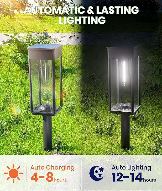 Solar Pathway Lights Outdoor,Bright Solar Lights for Outside, Waterproof Auto On/Off Garden Lights Solar Powered Landscape Lights for Yard Walkway Driveway Lawn (Cool White, 2 Pack)