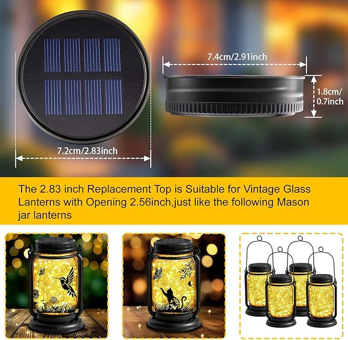2 Pack Solar Light Replacement Top, Replacement Solar Light Parts for Mason Jar Lantern,Outdoor Decorative Waterproof Table Fairy Lights for Patio Yard Lawn Tree