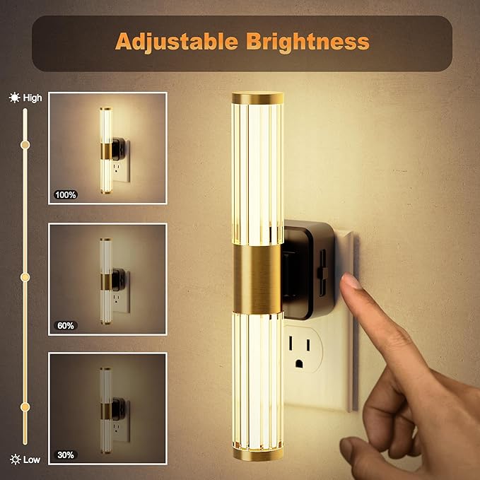 JandCase Night Light, Night Lights Plug into Wall, Soft White 3000K, 0-100LM Dimmable Night Light, Vanity Light Bar for Hallway, Bathroom, Rooms
