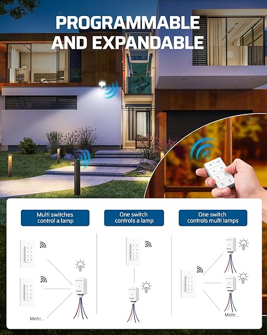DEWENWILS Wireless Dimmer Switch Kit, Single Pole Outdoor Wireless Light Switch and Receiver Kit, No Wiring, No WiFi, 100FT Remote Control Switches for Outdoor Lighting