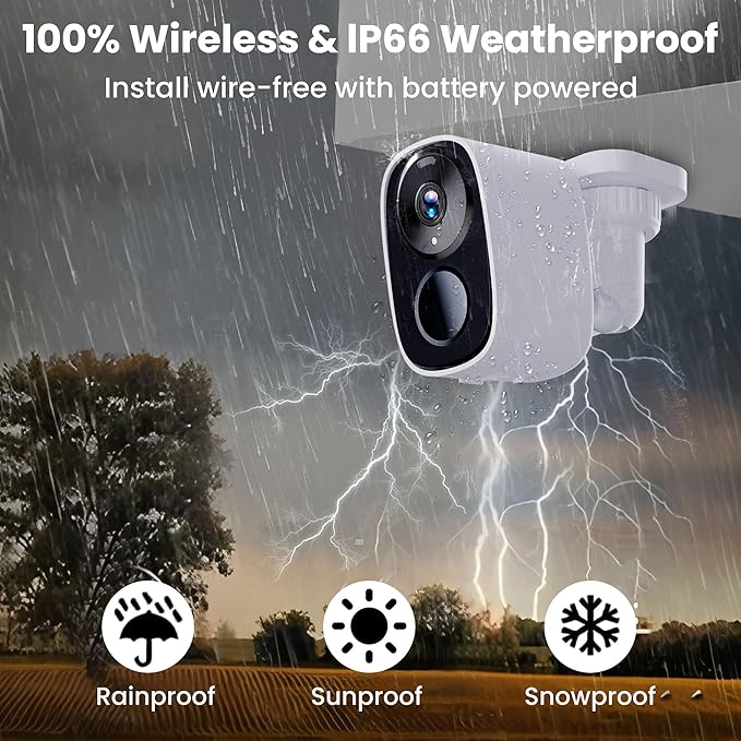 2026 Upgraded 2K Wireless Security Camera with 64G SD Card, Free Cloud Storage, 1-6 Month Battery Life, AI Motion Detection, Spotlight, Siren Alarm, 2-Way Audio, Waterproof WiFi Surveillance Camera
