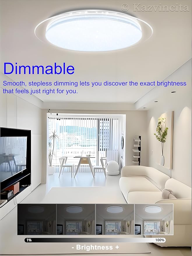Dimmable Round LED Ceiling Light Flush Mount 15 Inch 40W Built-in Bluetooth Speaker Modern Lighting Fixtures RGB Ambient Ceiling Lamp Suitable for Bedrooms Kitchen Kids' Rooms and More