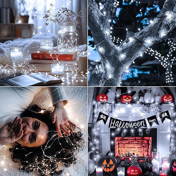 8Pack Fairy Lights Battery Operated, 7ft 20 LED 3 Modes Speed Twinkle Mini String Lights Waterproof Silver Wire Firefly Starry Lights for Mason Jars Wedding Party Christmas Decorations