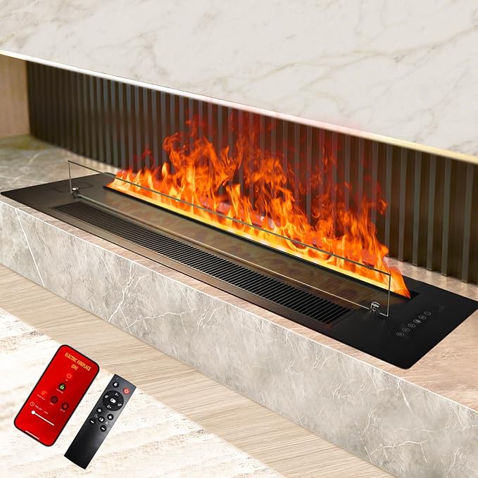78.7" 3D Water Vapor Electric Fireplace Heater - Humidifier Function,Smart APP/Remote Control,Colorful Realistic Flame, Decorative Steam Atomizing Fireplace for Home, Office, Hotel & Restaurant