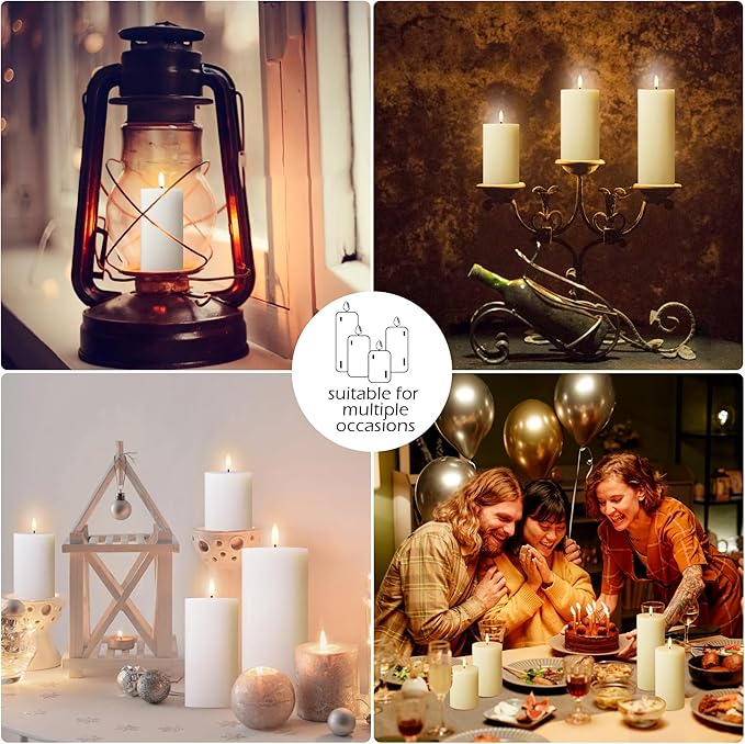 Flickering Flameless Candles, Real Wax Battery Operated Candles with Remote, Flat Top Led Flameless Pillar Candles for Home, Wedding, Party Decor, Set of 4, Φ 3" H 4" 5" 6" 8", Ivory