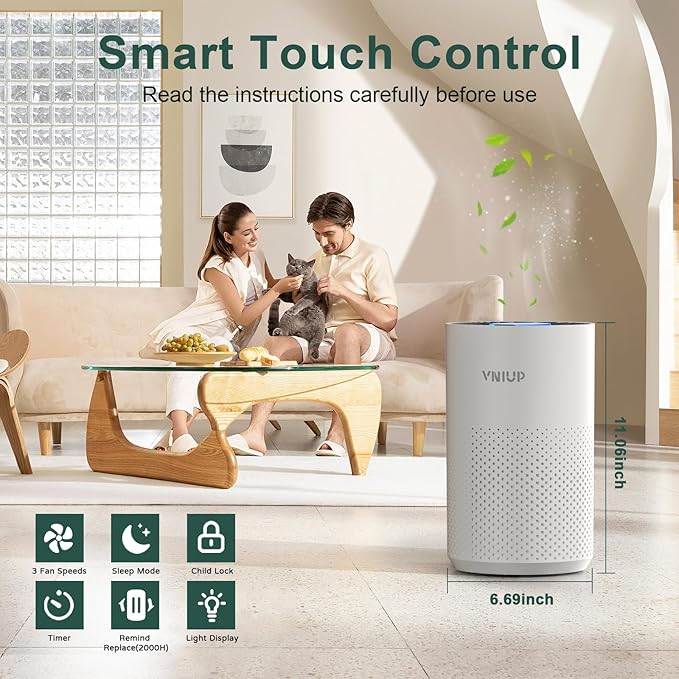 Air Purifiers for Bedroom Home up to 1250 ft² - Vniup H14 True HEPA Room Air Purifiers for Bedroom, with Fragrance Function Sleep Mode& Light Mode Air Cleaner for Pet Dander Odor Dust Smoke