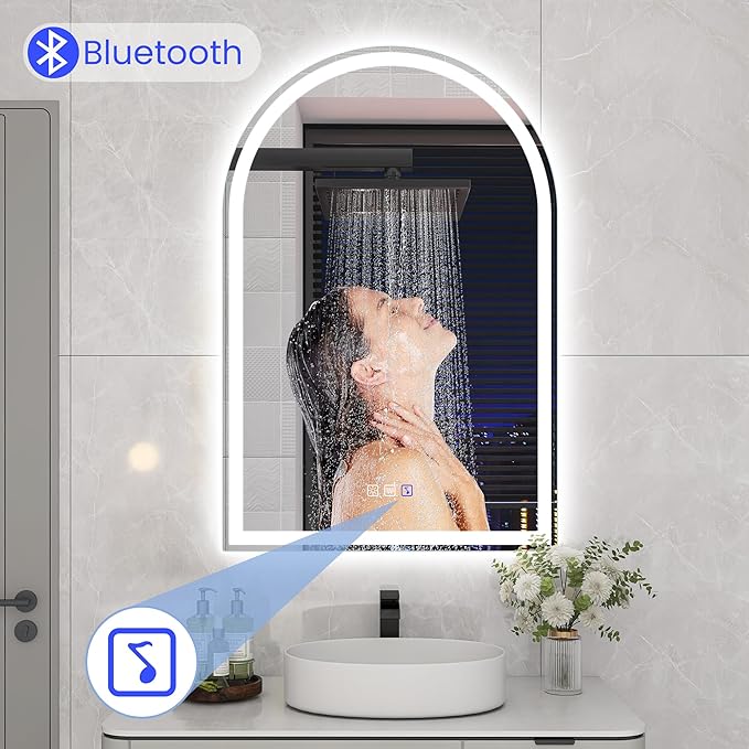 STARLEAD 32"x20" Arched LED Bathroom Mirror with Bluetooth Speaker, Dimmable Lighting, 3 Color Temperature, Anti-Fog, Touch Control Wall Mounted Vanity Mirror