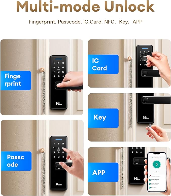 NGTeco Smart Door Lock with Lever Handle, Wi-Fi Keyless Entry Fingerprint Deadbolt, App Control & Touchscreen Keypad for Front Door