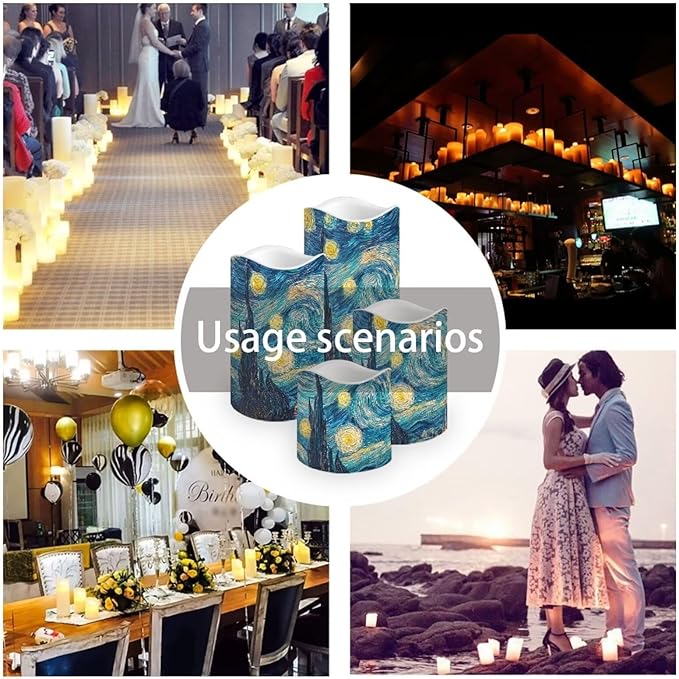 Starry Night Plastic Flameless Candles with Remote Control and Timer LED Flickering Battery Electric Pillar Candles for Table Decoration