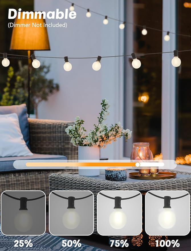 SUNSGNE G40 Outdoor String Lights Waterproof, 50FT Outdoor Hanging Lights with 52 Globe Frosted White LED Bulbs(2 Spare) for Outside Patio Tent Porch Garden Backyard Balcony Deck Decor