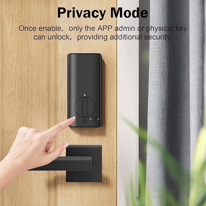 Smart Door Lock Keyless Entry with Handles TTLock APP Fingerprint Touchscreen Keypad IC Card Key Type-C Charging Unlocking 6 in 1 Electric Biometric Digital Deadbolt for Front Doors Apartment