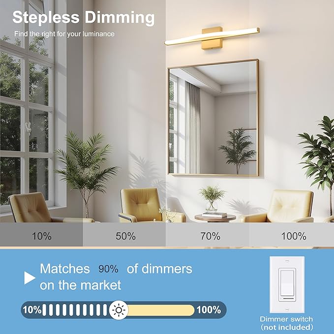 Modern Bathroom Vanity Light 24 inch, Curved, Dimmable 5CCT Led Bathroom Light Fixture Over Mirror, Gold Bar Vanity Light for Bathroom Mirror Cabinets-ETL Certificated Modern LED Vanity Makeup Lights