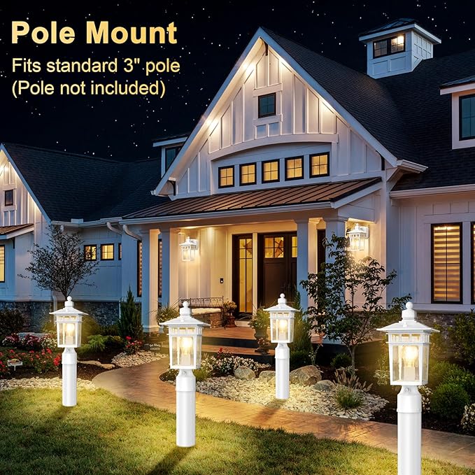Dusk to Dawn Outdoor Post Lights, Waterproof Lamp Post Light Fixture, Aluminum Lamp Posts Outdoor Lighting Pole Lantern for Outside Yard Patio Pathway Garden Deck, Hard Wired (1 Pack, White)