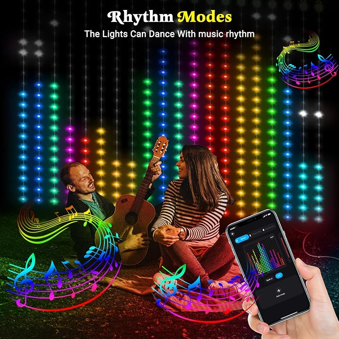 Smart Curtain Lights, Color Changing 400 LED Curtain Lights 6.6 * 6.6 FT, RGB DIY String Fairy Light for Bedroom Backdrop Party Indoor Outdoor Easter Decoration (APP +Remote Control)