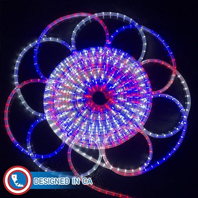 Russell Decor 40ft/12m Led Rope Lights for Patriotic 4th of July Memorial Day Decor Party Outdoor Decorative Lighting Trees Patio Deck Flexible String Tube Lights Blue Red White