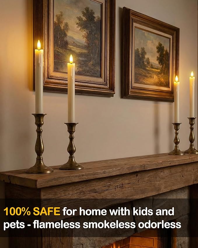 9.6" Rechargeable Flameless Taper Candles with Remote, Timer, Dimmer, Ivory LED CandleSticks, 6 Pack Long Candles Battery Operated for Window, Table, and Mantel Decor