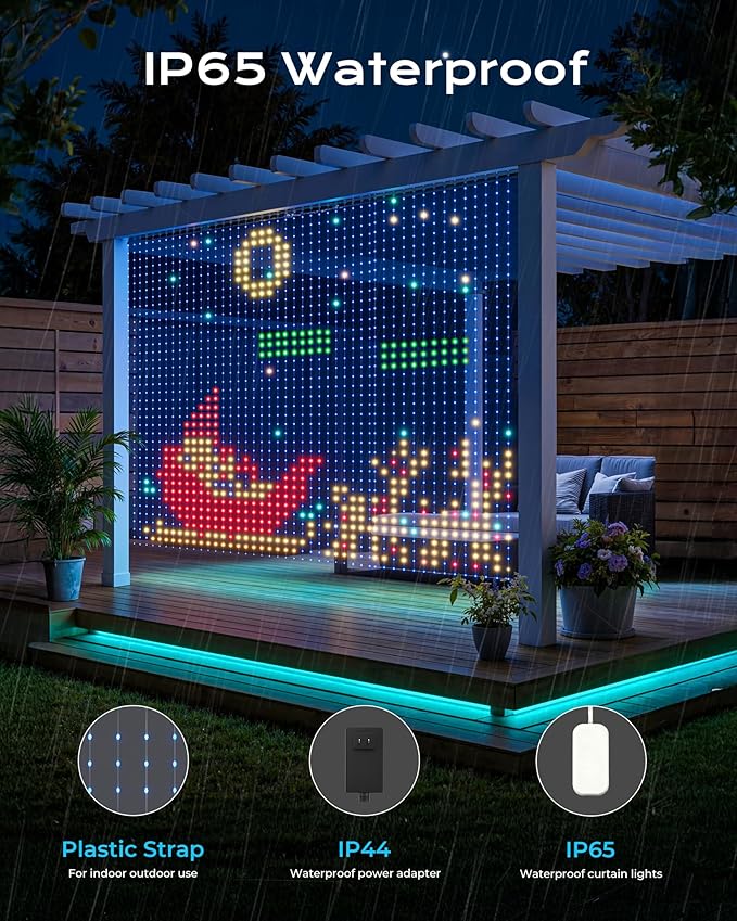 1600 RGB LEDs Smart Curtain Lights with DIY GIF, 6.6x6.6ft Color Changing Christmas Wall Lights with APP, IP65 Waterproof String Fairy Lights for Indoor Outdoor Bedroom Window Garage