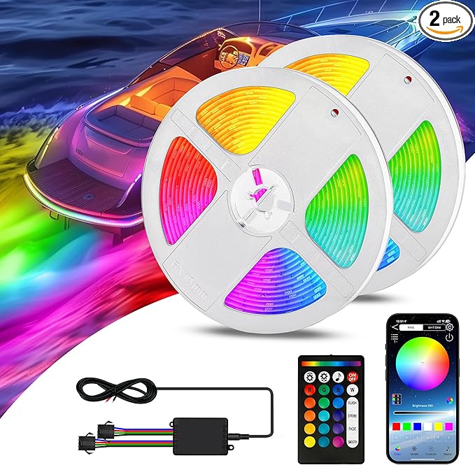 LED Boat Strip Light 32.8 FT Marine RGB LED Multi-Color Interior Deck Cockpit Courtesy Light Waterproof Boat Lighting Kit for Yacht, Kayak, Sailboat, Fishing, Pontoon