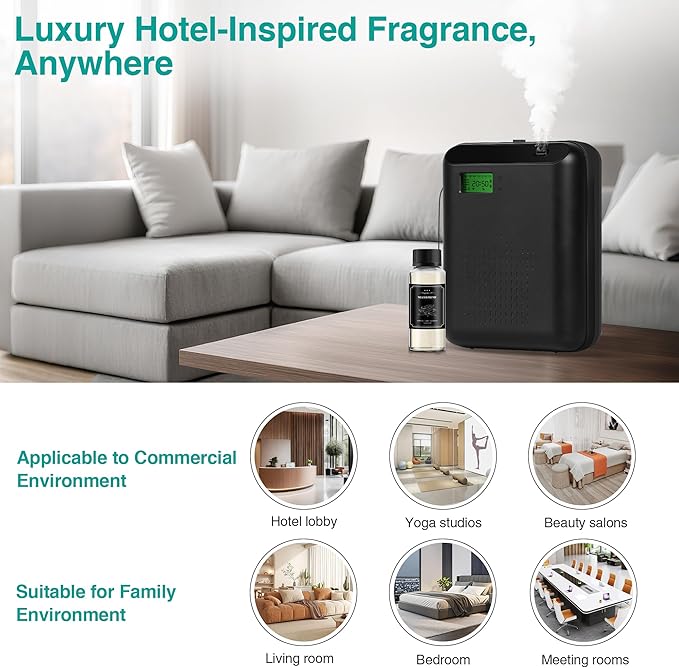 Scent Air Machine Starter Kit – Waterless Diffuser for Home & Commercial Use, Hotel Scent Diffuser Includes 100ml Essential Oil, WiFi/Bluetooth Control, 2000 sq.ft Coverage, Wall-Mount & Desktop