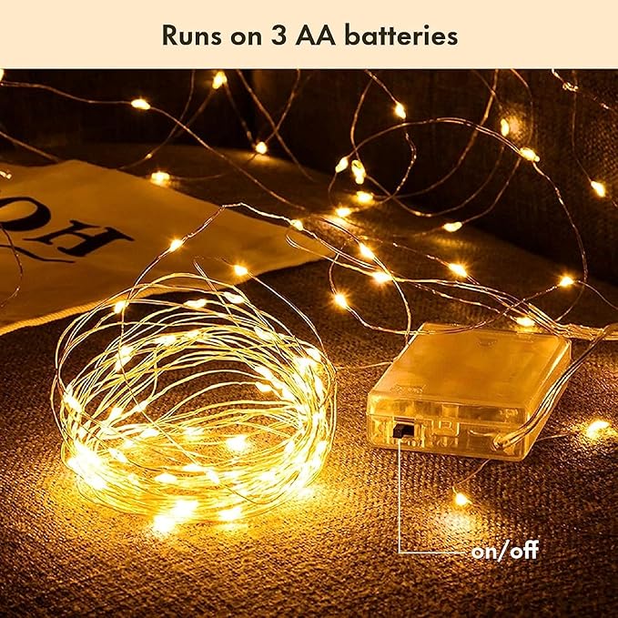Twinkle Star 33ft LED Fairy Lights - Warm White, Battery Operated, 2 Pack