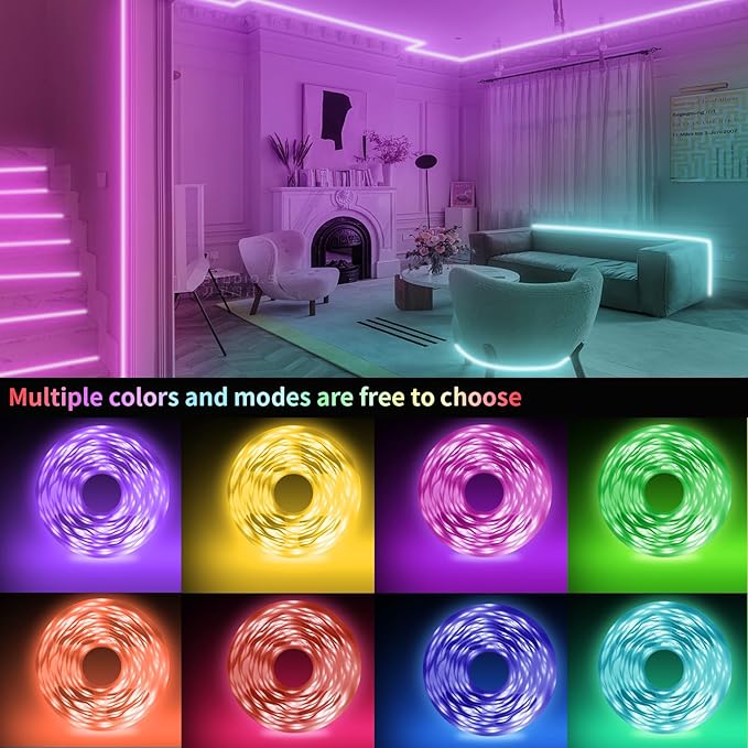 KSIPZE LED Lights, RGB LED Lights for Bedroom, Smart APP Control LED Strip Lights, Music Sync, DIY Multiple Colors, Flexible Color Changing LED Strip Lighting for Home Room Decor (99FT)