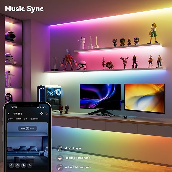 MIWISE LED Strip Lights,RGB Smart IC COB LED Strip Light Color Chasing,24ft Multicolor Flexible LED Tape Light,Music Sync with APP Control,Addressable DIY 16M Colors,for Cabinet,Bedroom,Party Decor