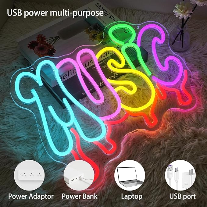 Dripping Music Neon Sign for Wall Decor, Colorful Letter Neon Light, Dimmable Live Music LED Light Up Sign for Bedroom,Game Room, Beer, Bedroom,Party,Club