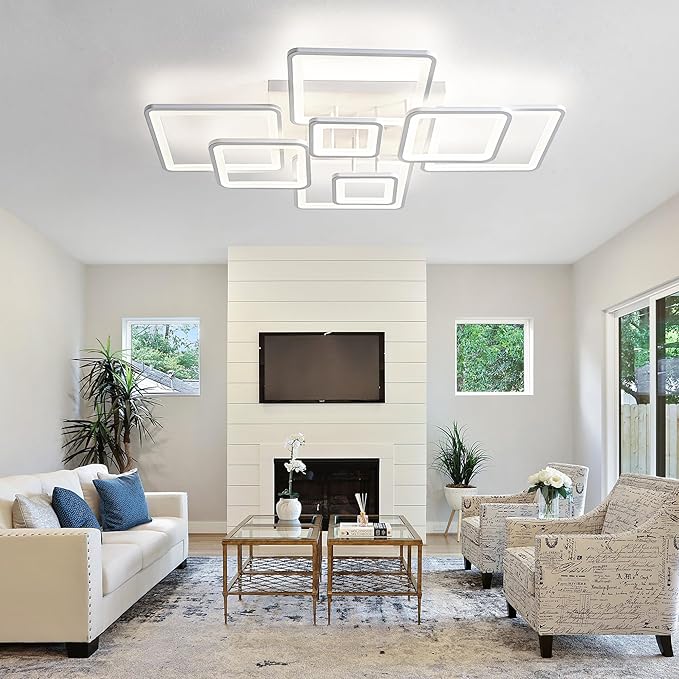 Modern Ceiling Light, 39.4'' Dimmable LED White Flush Mount Ceiling Lights with Remote Acrylic Round Ceiling Lamp Fixture for Low Ceiling Bedroom Living Room Dining Room, 100W