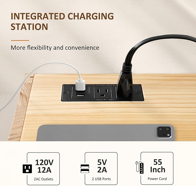 Afuly Floating Nightstand Set of 2 with Charging Station, Wall Mount Night Stands with Drawer Hanging Bedside Table End Table, Solid Wood Modern Side Table Shelf for Bedroom Natural Wooden Decor