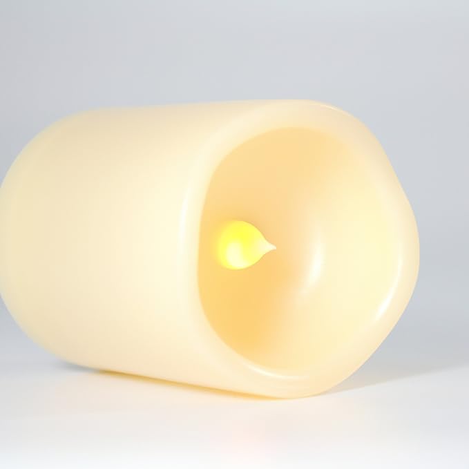 Waterproof Outdoor Battery Operated Flameless LED Pillar Candle with Timer Flickering Plastic Resin Electric Decorative Night Light Lantern Patio Garden Home Decor Party Wedding Decorations D3 xH5