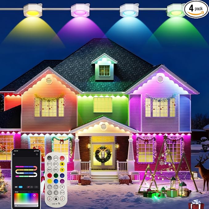 Smart Permanent Outdoor Lights for House, 200ft with 96 Smart AI RGB+IC Holiday Lights Outdoor, 98 Scene for Halloween Christmas All Holiday Decor, IP67 Waterproof Work with Alexa, Google Assistant