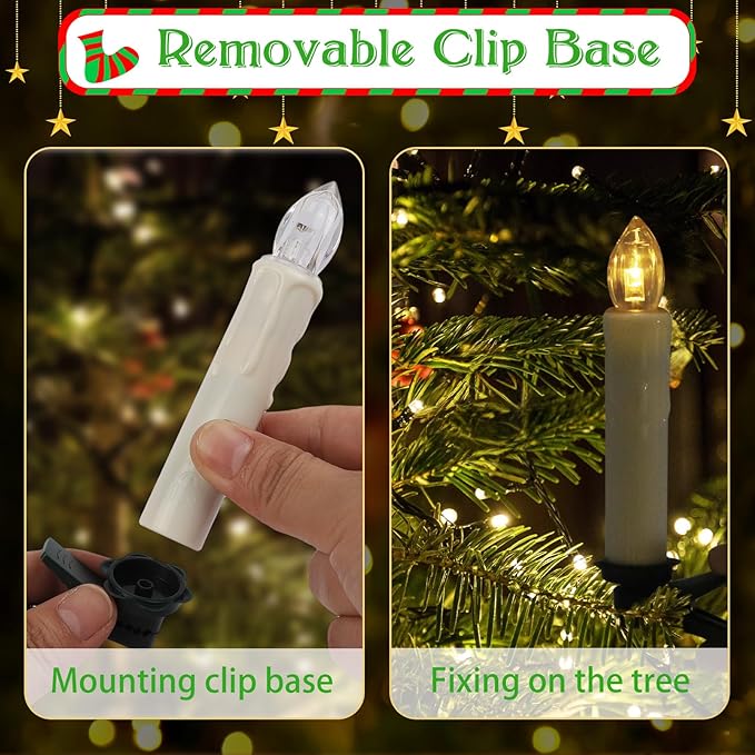 EuroFone LED FlamelessTaper Candles with Remote and Removable Clips, Battery Operated, Drip Effect, for Christmas, Decoration, Set of 10 (Warm White-W7)