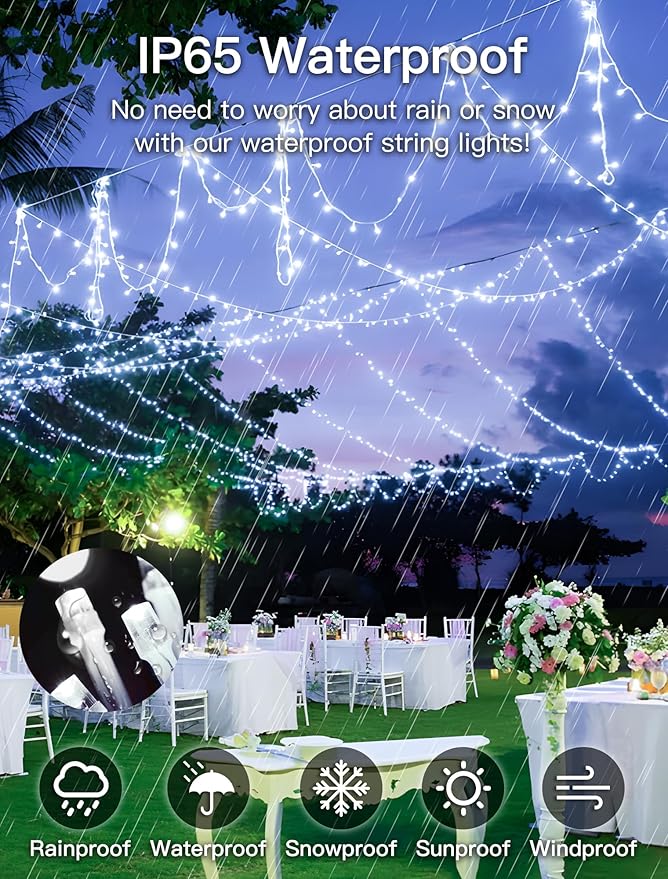 String Lights Indoor Bedroom, 33FT 100 LED Fairy String Lights Outdoor Waterproof, 8 Modes Memory Twinkle Christmas Light Plug in for Classroom Dorm Patio Tree Garden Decor (Cool White)