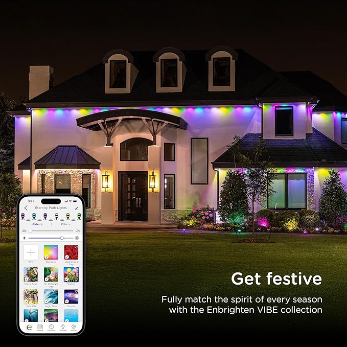 Enbrighten Vibe Eternity Path Lights, 23ft, 4 RGBWIC LEDs, Weatherproof, Perfect for Garden, Pathway, and Home Exterior Lighting, Smart App Control, Compatible with Alexa, Google Home, 85966