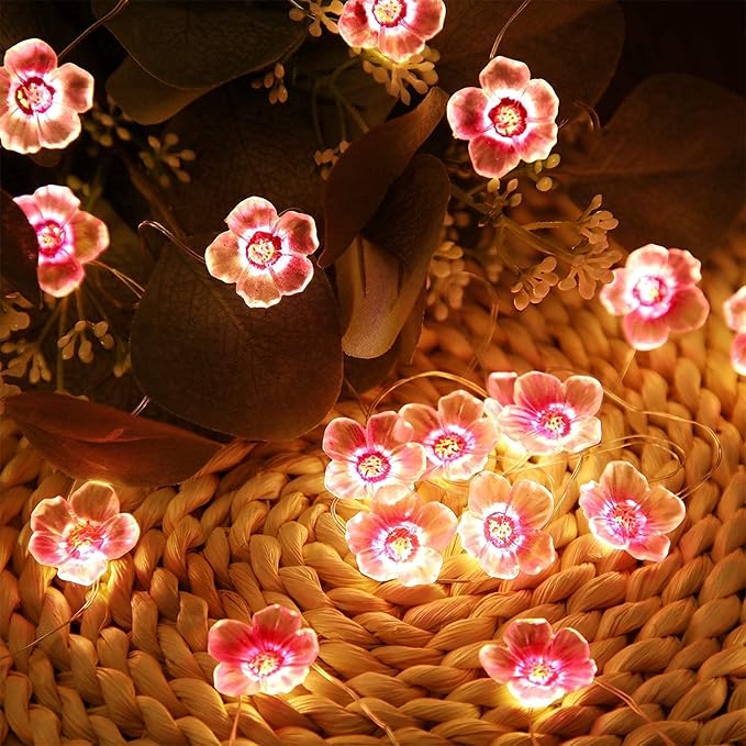 Mudder 1 Pack Cherry Blossom Flower String Lights 13 FT 40 LEDs for Bedroom, Pink Fairy Lights USB and Battery Operated Decorative String Light Indoor Outdoor