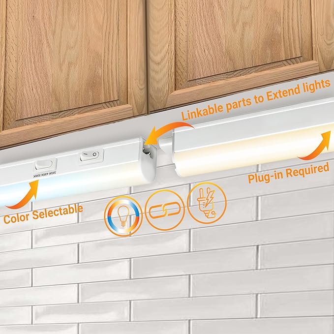 Sunlite LED Under Cabinet Lighting Plug in 46 Inch Linkable Under Counter Lights for Kitchen 16 Watts, 120 Volts, 1600 Lumens, Adjustable 3 CCT 3000K-5000K, 50,000 Hour Lifespan, ETL Listed LED Light