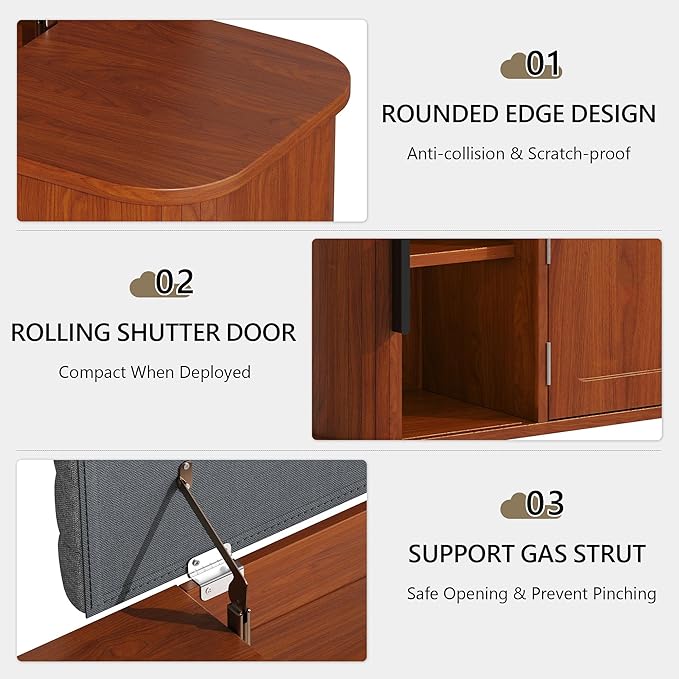 47.2'' Entryway Shoe Storage Bench with Seat Cushion & Sliding Door, Shoe Rack with Lift-Top Hidden Storage & Adjustable Shelf, Bench for Bedroom End of Bed, Walnut