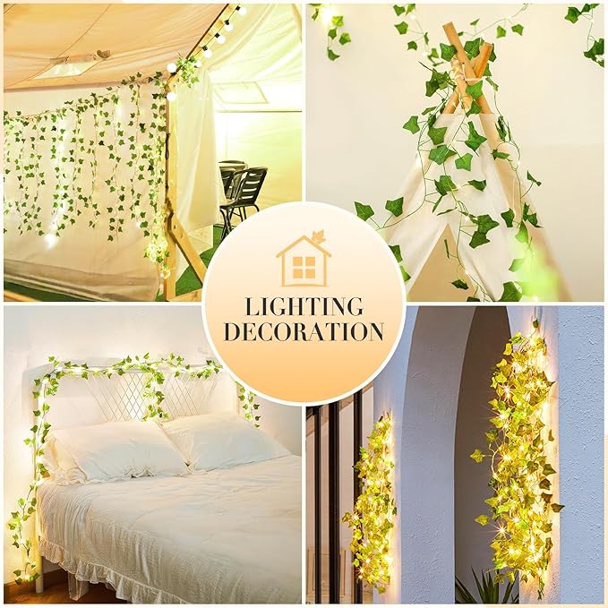 KASZOO 2 Pack 6.56 Ft Vine with Fairy Lights, 80LEDS Battery/USB Operated, Vine String Lights, Ivy Garlands with Fairy Lights for Bedroom Party Wall Room Hanging Decor