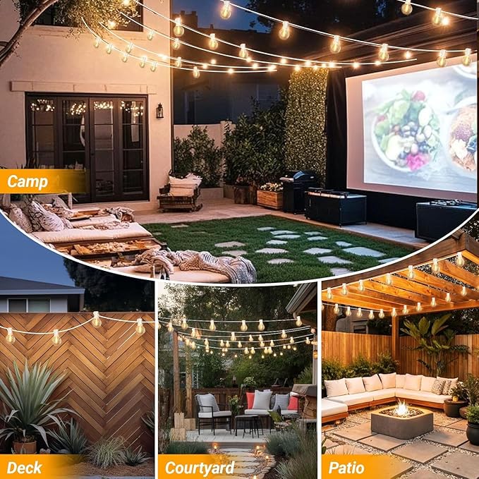 LAMPHOME 26FT LED Outdoor String Lights, 2 Pack12+1 Shatterproof G40 Edison Bulbs, Connectable & Weatherproof Commercial Grade Patio Lights, Warm White Backyard Decorative Lighting