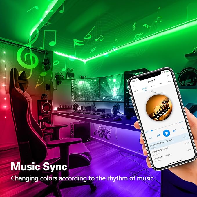 FONEWE 50ft LED Strip Lights Music Sync LED Light Strips for Bedroom Color Changing Lights with APP and Remote Control