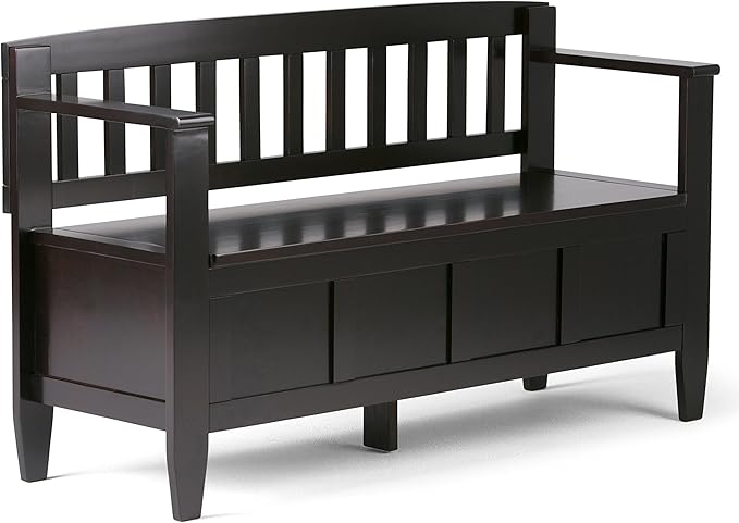 SIMPLIHOME Brooklyn Entryway Storage Bench - 48 inch Wide Solid Wood Hallway Bench in Dark Coffee Brown, Contemporary Mudroom Bench for Entry or Foyer with Lift-Up Lid and Spacious Hidden Storage