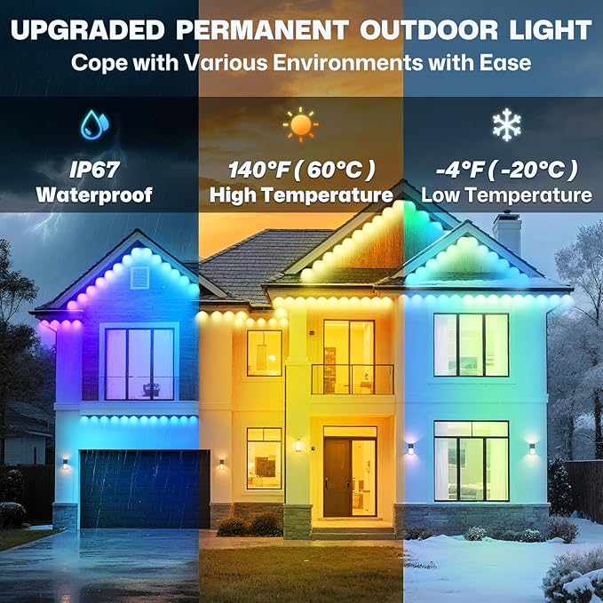 Permanent Outdoor Lights, 100ft Smart Eave Light with 72 LED Lights, IP67 Waterproof, App Control, Outdoor Lights, DIY RGB+IC Light for House Holiday Decorations