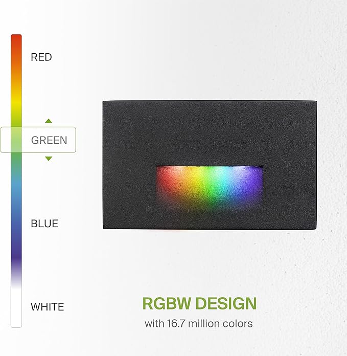 ASD LED Recessed Step Light Fixture, Outdoor & Indoor Stair Tread Lighting | RGBW, Smart, Waterproof, ETL Listed | 3W 60LM RGB-2700K-6500K 120V | Staircase Hardwired Illumination | Black, 6 Pack