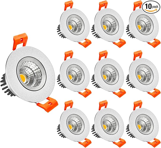 LightingWill 2inch LED Dimmable Downlight, 3W COB Recessed Ceiling Light, Natural White 4000K-4500K, CRI80, 25W Halogen Bulbs Equivalent, Silver (10Pack)