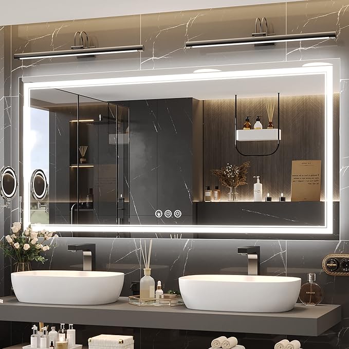 72x36 Inch Led Mirror for Bathroom with Front Light and Backlit, Bathroom Mirror with Led Lights, Vanity Mirror with Lights for Wall, Anti-Fog, Dimmable, Memory Function, Tempered Glass
